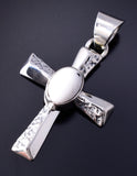 Navajo Handmade Silver Cross Pendant with White Buffalo Turquoise by Allen Lee 5L17X