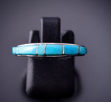 Size 7-1/2 Silver & Turquoise Navajo Inlay Ring by TSF 3L07U
