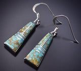 Silver & Turquoise Navajo Inlay Dangle Earrings by James Manygoats 6D07O