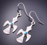 Silver & Turquoise Navajo Handmade Waterbird Earrings by Lorraine Chee 4A29T