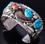 Vintage Silver Multistone Bear Claw Navajo Mens Bracelet by Mike Thomas Jr. 5H25C