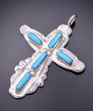 Silver & Turquoise Zuni Handmade Cross Pendant by C. Iule 3F10Y