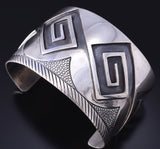 Vintage Silver Navajo Handmade Water Symbol Cuff Bracelet 6A03A