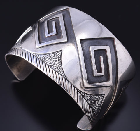 Vintage Silver Navajo Handmade Water Symbol Cuff Bracelet 6A03A