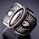 Size 8 Silver Navajo Handstamped Concho Ring by Derrick Gordon 6J30F