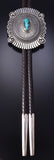 Silver & Bisbee Turquoise Navajo Handstamped Bolo Tie by Pete Johnson 6H06X