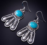 Silver & Turquoise Navajo Handmade Feathers Earrings by Sharon McCarthy 5G16C