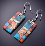 Kingman Turquoise Santo Domingo Handmade Earrings by Mary Louise Tafoya 3G07P