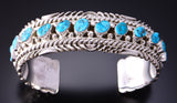 Silver & Kingman Turquoise Navajo Handmade Bracelet by Tina Jones 3F05R