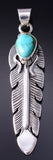 Silver & Turquoise Navajo Handmade Eagle Feather Pendant - June Delagarito 5L13A