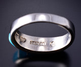 Size 8 Silver & Turquoise Navajo Inlay Ring by Edward Lee 5L20V