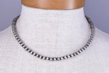 Navajo Hand-strung Silver Pearls Bead Necklace 6mm - 18 inches - 6J31S