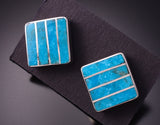 Silver & Turuqoise Zuni Inlay Square Post Earrings by Viann Haloo 3G05Z