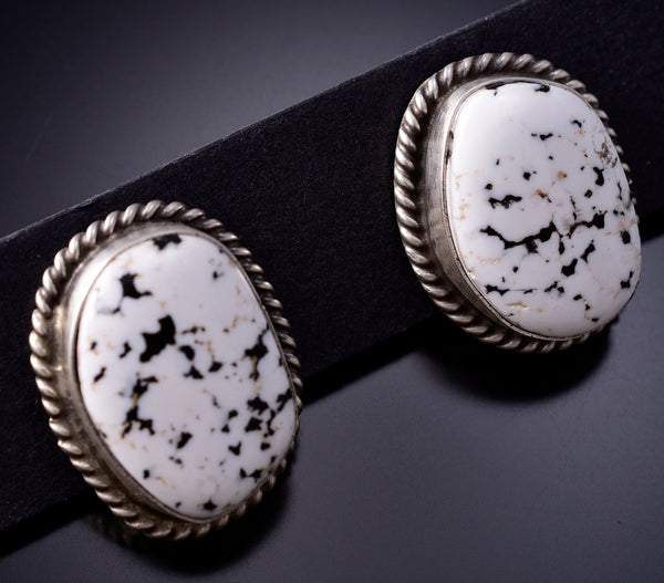 Silver & White Buffalo Turquoise Navajo Handmade Earrings by Elouise Kee 6J32A