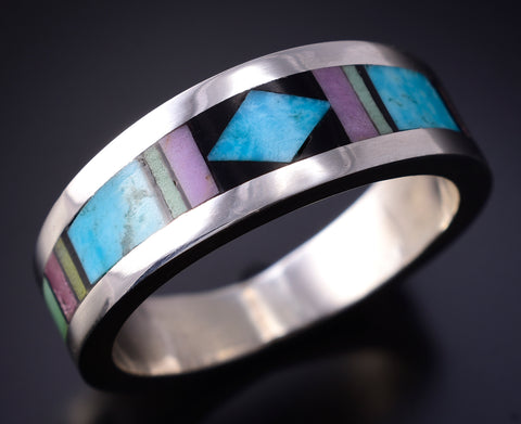 Size 13-3/4 Silver Multistone Navajo Inlay Men's Ring by Jimmy Harrison 5H02W