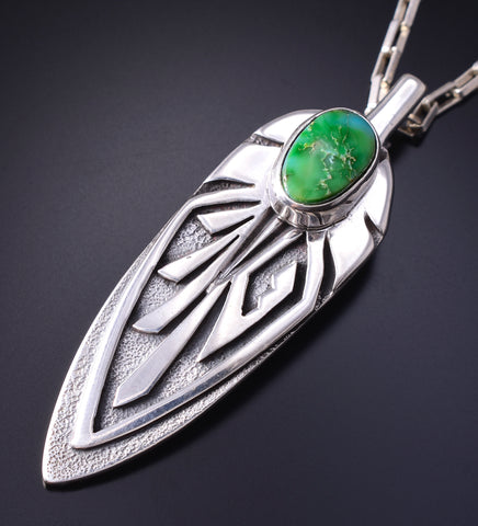 Silver 7 Sonoran Gold Turquoise Navajo Eagle Feather Pendant Shirley Henry 5L13U
