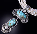 Silver & Blue Moon Nevada Turquoise Navajo Pendant by Erick Begay 5H03U