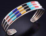 Silver & Turquoise Multistone Zuni Inlay Bracelet by Anson Wallace 5L26T