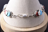 Silver & Turquoise w/ Coral Zuni Snake Link Bracelet Effie C. 6D27F