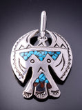 Silver & Turquoise w/ Coral Navajo Chip Inlay Eagle Pendant by Frances Begay 4A29W