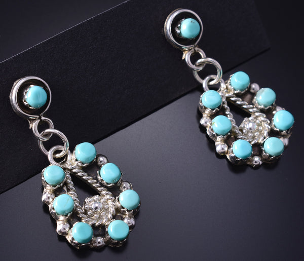 Silver & Turquoise Zuni Petit Point Dangle Earrings by Lynette Laate 5G22A