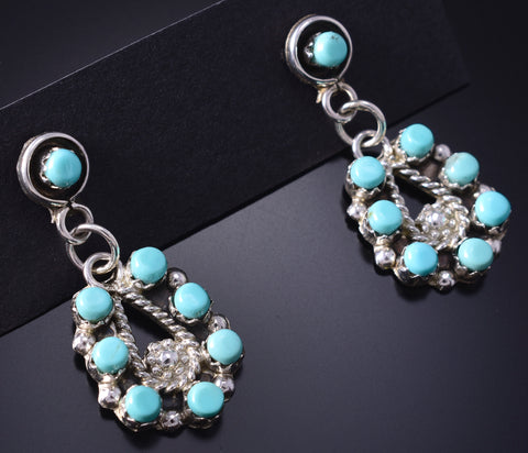 Silver & Turquoise Zuni Petit Point Dangle Earrings by Lynette Laate 5G22A
