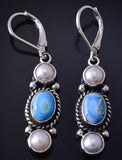 Silver & Golden Hills Turquoise Fresh Pearl Navajo Earrings by Erick Begay 5H02J