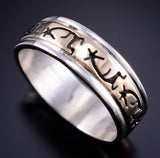 Size 8 Silver & 14k Gold Dancing Kokopelli Navajo Ring by Peggy Skeets 5L26G