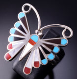 Size 9-3/4 Silver & Turquoise Multistone Zuni Inlay Butterfly Ring by Adrian Wallace 4A19U