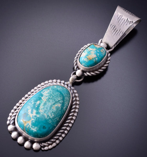 Silver & Fox Nevada Turquoise Native American Handmade Pendant 3K09A