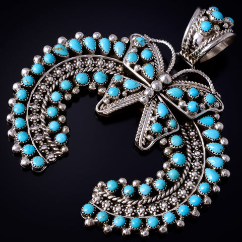 Silver & Turquoise Navajo Handmade Butterfly & Naja Pendant by Tina Jones 5J18G