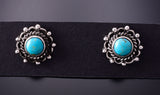 Silver & Turquoise Round Navajo Post Earrings by Robert Martinez 6J30Q