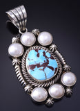 Silver & Golden Hills Turquoise Fresh Pearl Navajo Pendant by Erick Begay 5F30V