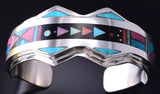 Silver & Turquoise Multistone Navajo Inlay Mountains Bracelet Jim Harrison 5G12N