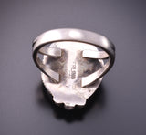 Size 8 Silver & Golden Hills Turquoise Round Navajo Ring by Eli Skeets 3F22M