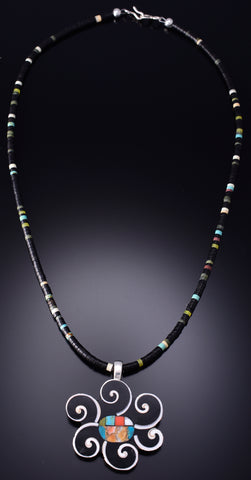 Santo Domingo Pueblo (Kewa) Multistone Flower Necklace by Mary Tafoya 6H31Y