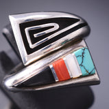Pre-owned Adjustable Silver Multistone Navajo Inlay Wrap Ring by Albert Nells 6D28X