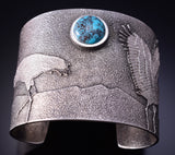 Silver & Bisbee Turquoise Tufacast Sandhill Crane Bracelet by Robert Begay 5B19O
