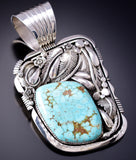 Vintage Silver & Turquoise Navajo Eagle Feathers Pendant by Les Baker 6D28D