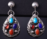 Vintage Silver & Turquoise Multistone Navajo Clip On Earrings 5H21O
