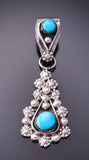 Silver & Turquoise Zuni Handmade Flowers Pendant by Verdi Booqua 3G03R