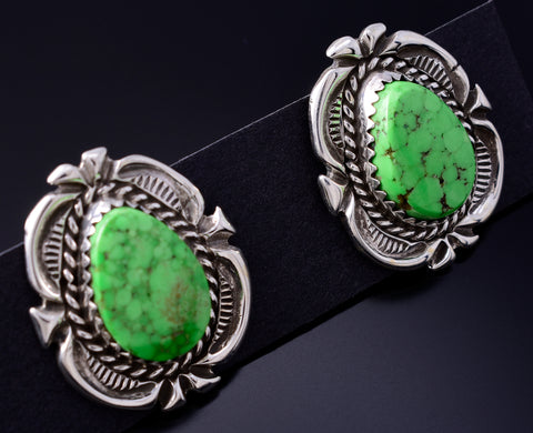 Vintage Silver & Turquoise Navajo Handmade Post Earrings stamped RB 5L21X