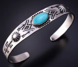 Fred Harvey-Style Vintage Silver & Turquoise Stamped Bracelet 5K17P