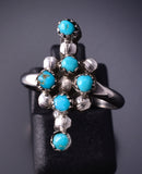 Vintage Size 5-3/4 Silver & Turquois Petit Point Zuni Ring 4M16Z