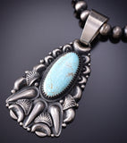 Silver & Dry Creek Turquoise Navajo Bear Claw Style Pendant Derrick Gordon 6H25P