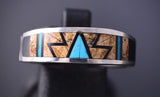 Size 10-3/4 Silver & Turquoise Multistone Navajo Inlay Ring - Allen Tolino 6F17G