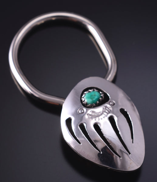 Silver & Turquoise Navajo Handmade Bear Claw Key Ring 5B14H