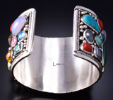 Vintage Silver & Turquoise Multistone Navajo Handmade Cuff Bracelet by LJ 6F09D