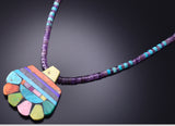 22" Santo Domingo Pueblo (Kewa) Multistone Flower Necklace by Mary Tafoya 6H31U