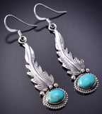 Silver & Turquoise Navajo Handmade Feather Earrings by Rita Largo 6D07P